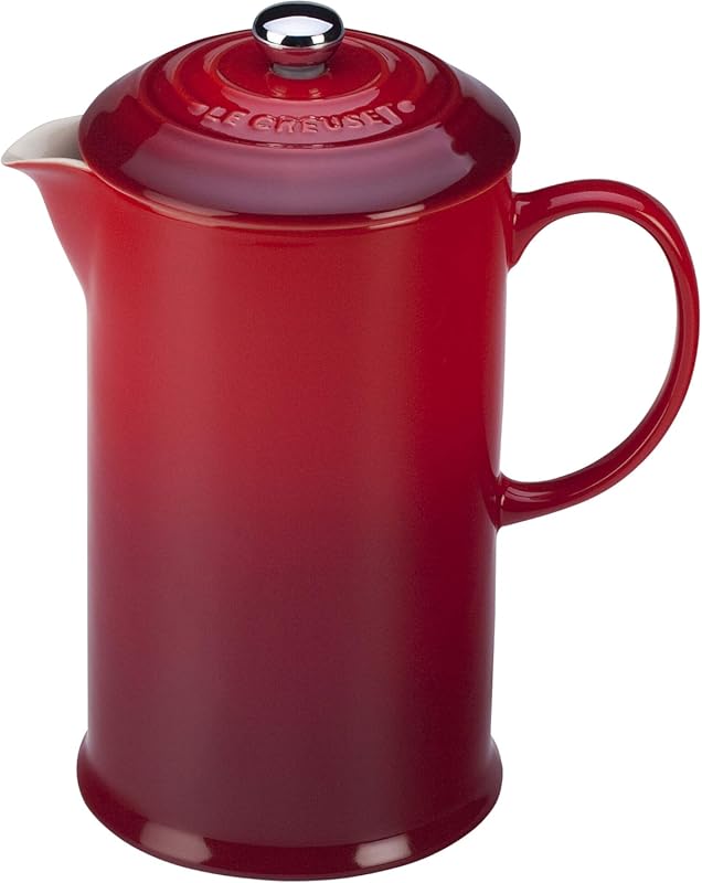 Le Creuset 34 oz Cerise Stoneware French Press for Rich Coffee Brewing