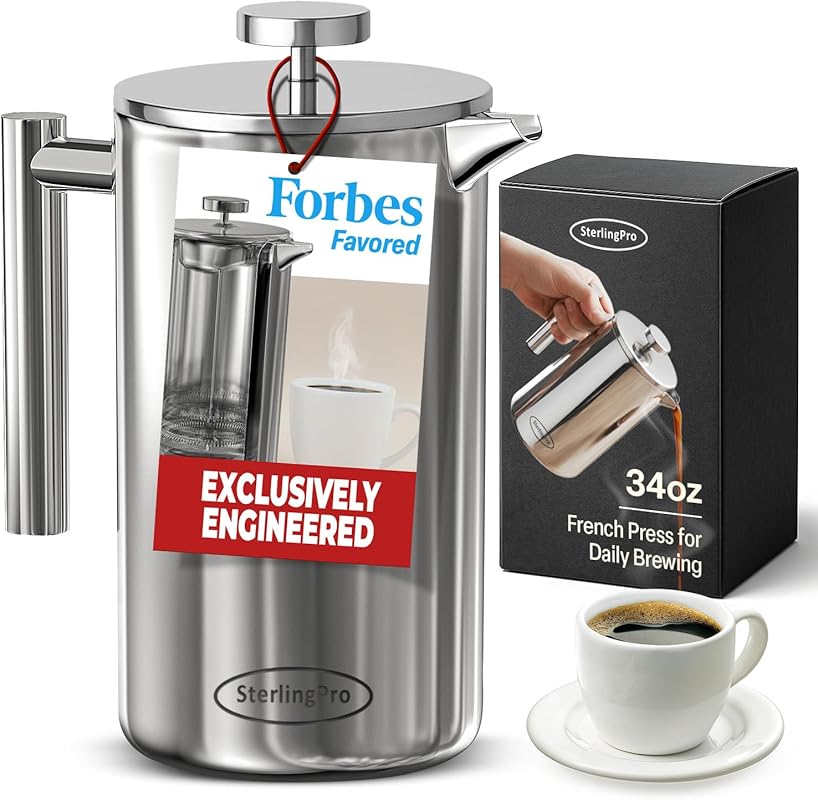 Double-Walled Insulated Stainless Steel French Press Coffee Maker 1L (