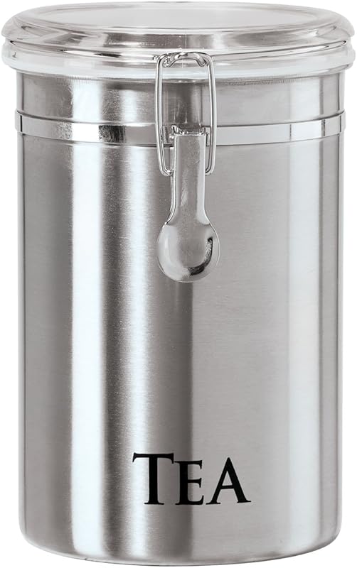 Oggi 62 fl oz Stainless Steel Tea Canister with Airtight Clamp Lid and