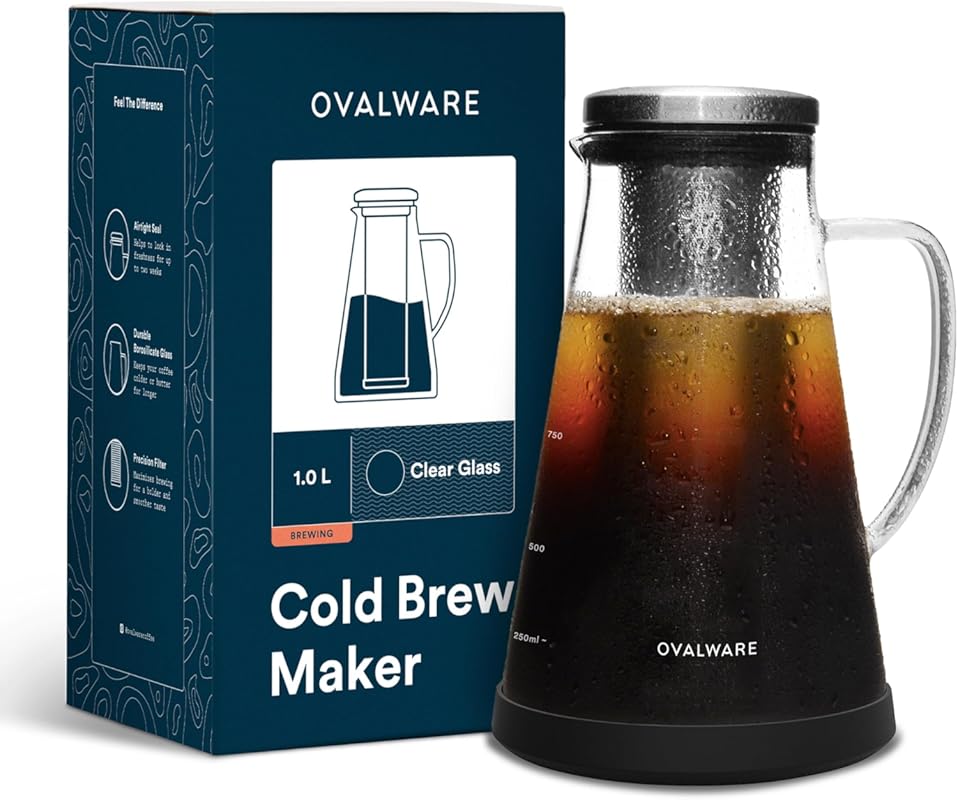 Ovalware Airtight Cold Brew Iced Coffee Maker with Tea Infuser and Rem