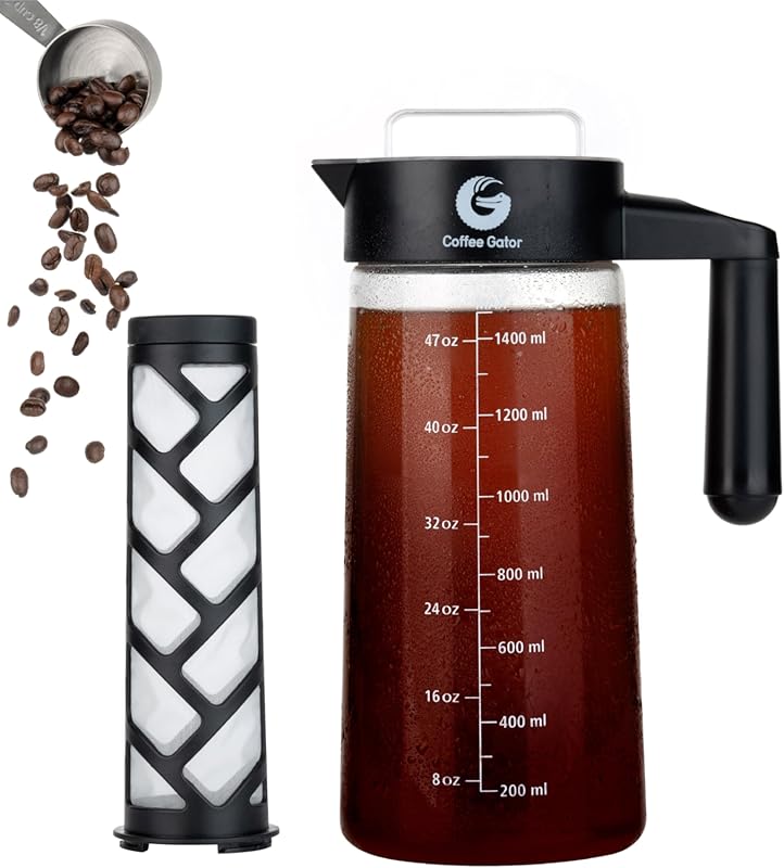 Coffee Gator 47 oz Cold Brew Coffee Maker with Borosilicate Glass Cara