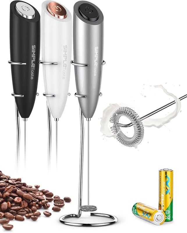 SIMPLETaste Handheld Milk Frother with Stainless Steel Whisk and Stand