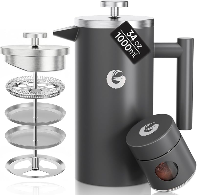 Coffee Gator 34oz 304 Stainless Steel French Press Coffee Maker with D
