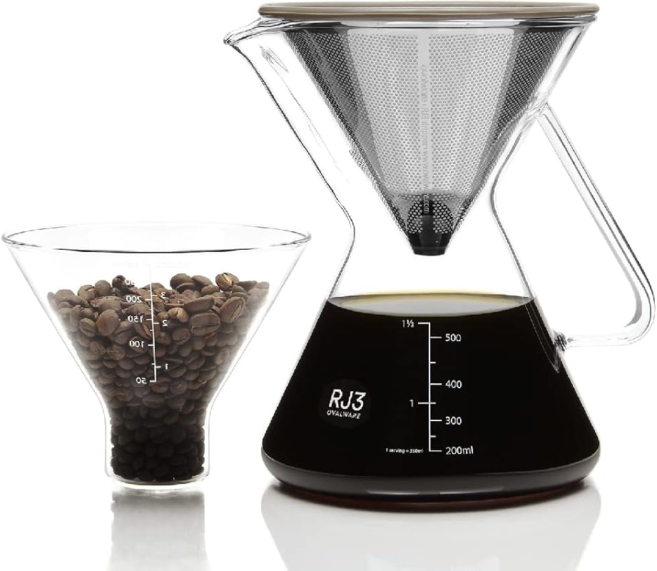 Ovalware Pour Over Coffee Maker Set with 17oz Borosilicate Carafe, Sta