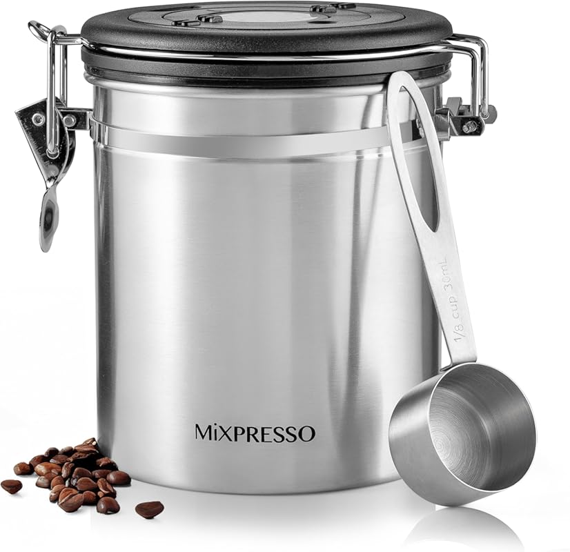 Mixpresso 16oz Stainless Steel Airtight Coffee Canister with CO2 Valve