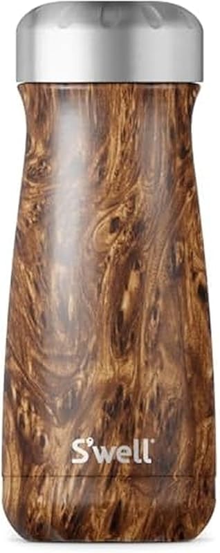 S'well 16oz Teakwood Stainless Steel Traveler, Triple-Layer Vacuum Ins