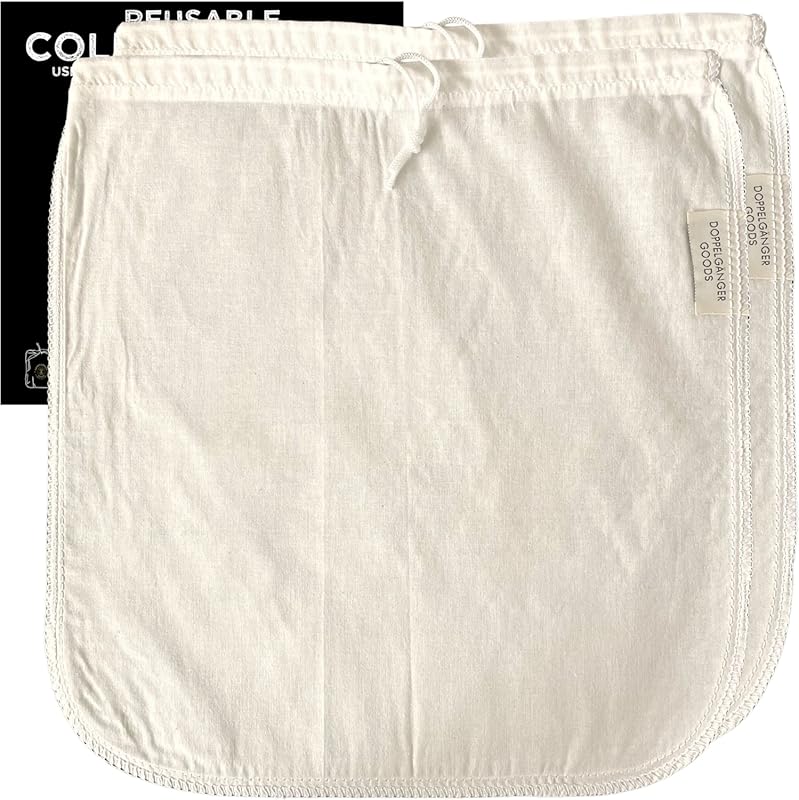 Organic Cotton Cold Brew Coffee Bag 2-Pack, Large 12"x12" Reusable Fil