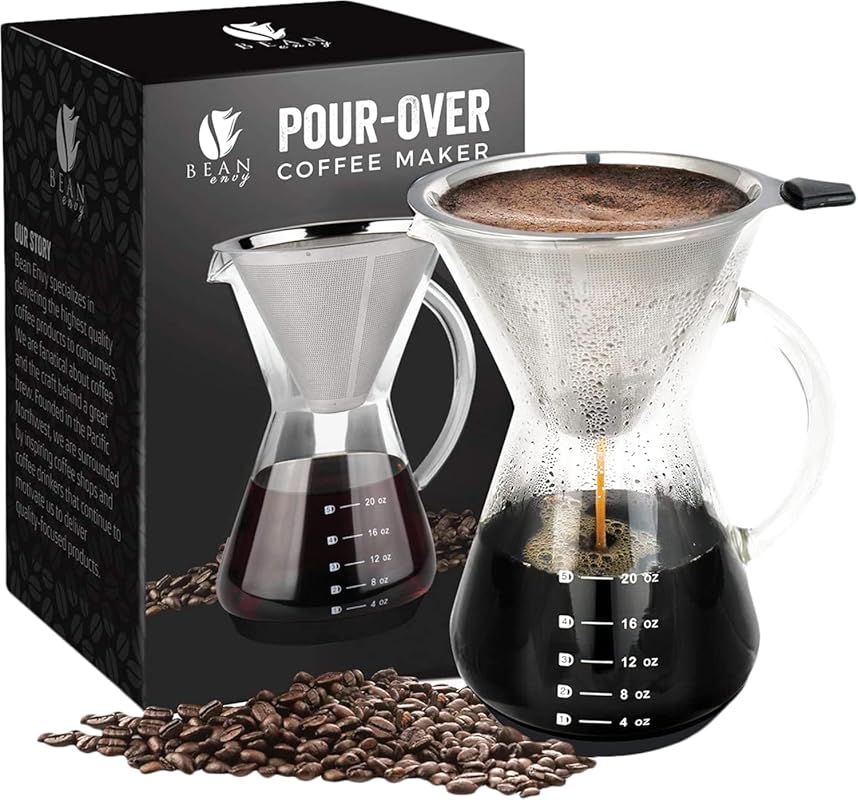 Bean Envy 20oz Pour Over Coffee Maker with High-Heat Borosilicate Glas