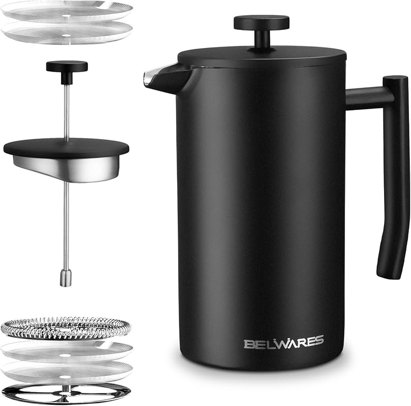 Belwares 34 Oz French Press Coffee Maker, Insulated Stainless Steel 30