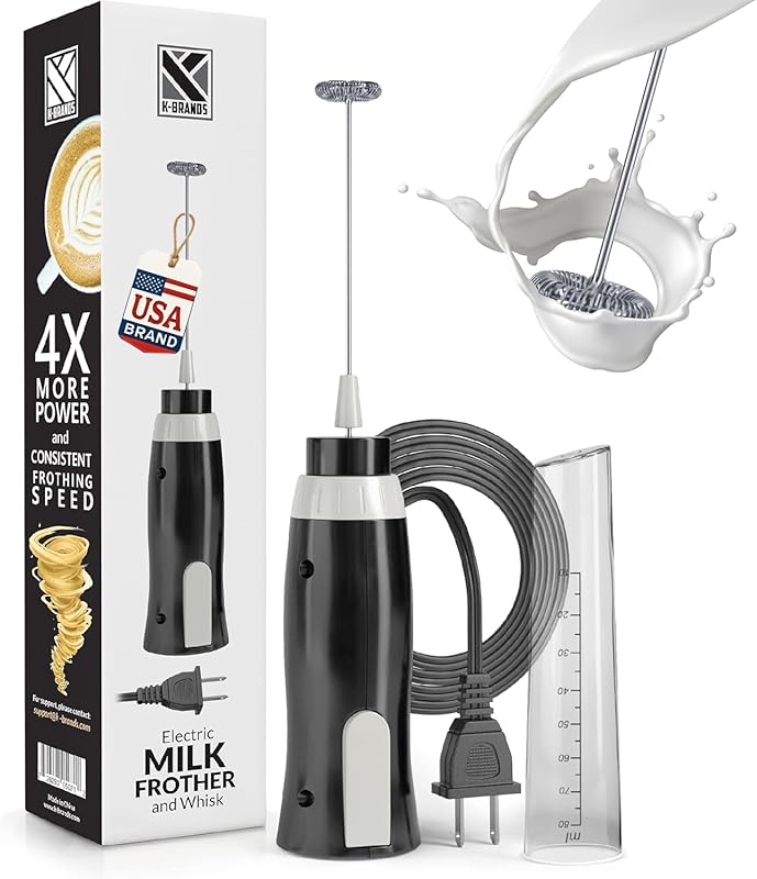 K-Brands Corded Electric Milk Frother with Plug-In, Handheld Whisk and