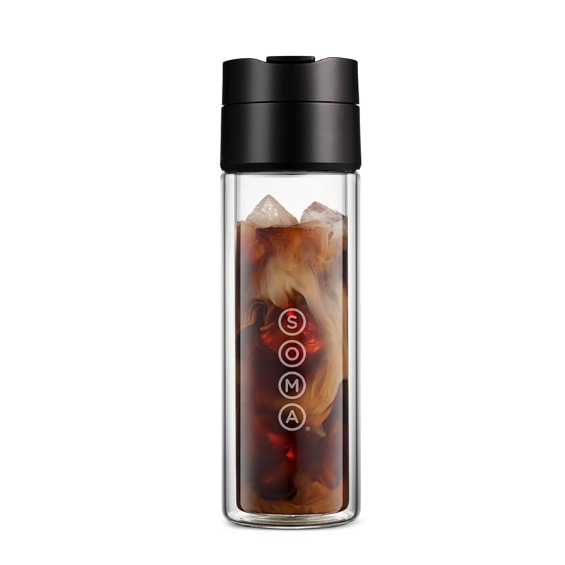 SOMA 12oz Double Wall Glass Tea and Coffee Cold Brew Bottle in Black,