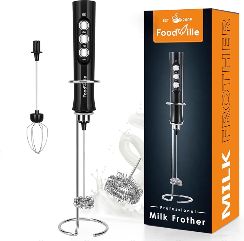 MF02 Rechargeable Handheld Milk Frother Foam Maker with Stainless Stee