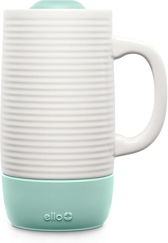 Ello Jane 18oz Ceramic Travel Mug with Handle, Splash-Resistant Slider
