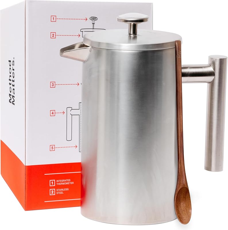 Barista Warrior Stainless Steel French Press with Built-In Thermometer