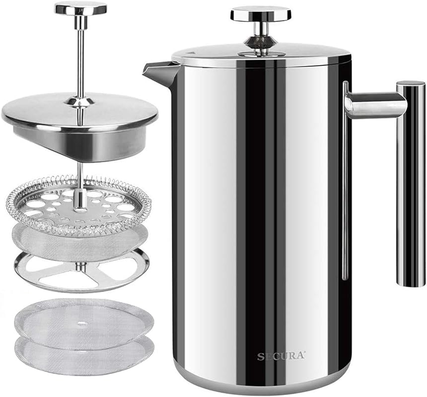 Secura 50oz French Press Coffee Maker, 304 Stainless Steel Insulated w