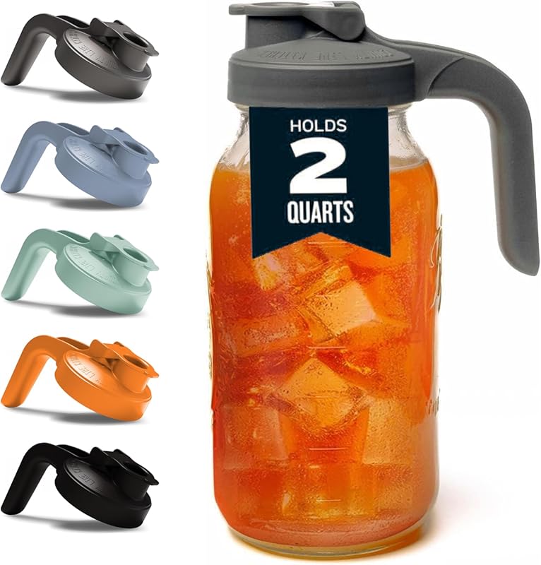 County Line Kitchen 2 Quart Glass Mason Jar Pitcher with Lid, Heavy Du