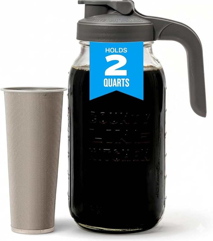 County Line Kitchen 2 Quart Glass Cold Brew Coffee Maker with Lid, Wid