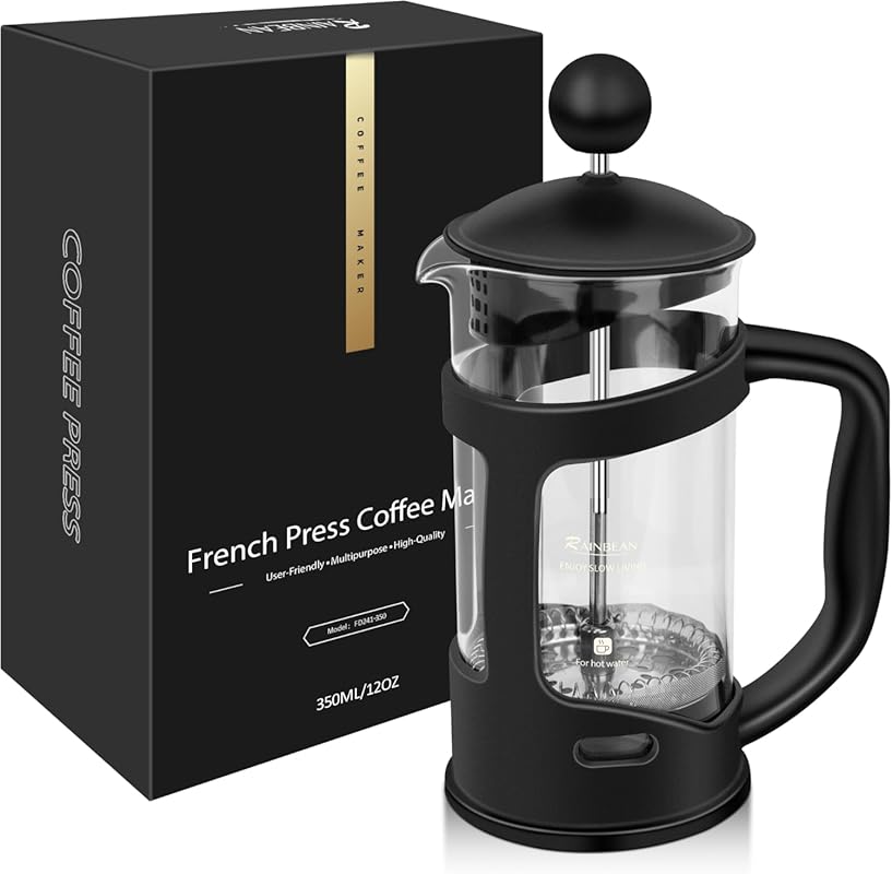 RAINBEAN Mini French Press Coffee Maker 12oz with Stainless Steel Filt
