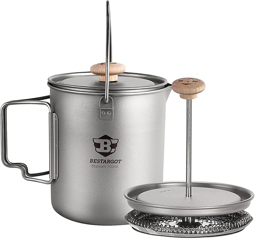 Bestargot 750ml Ultralight Titanium Portable French Press Pot for Camp