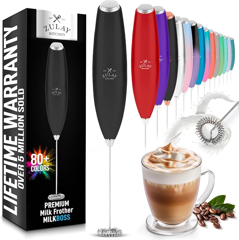 Zulay Kitchen Handheld Electric Milk Frother with Durable Stainless St