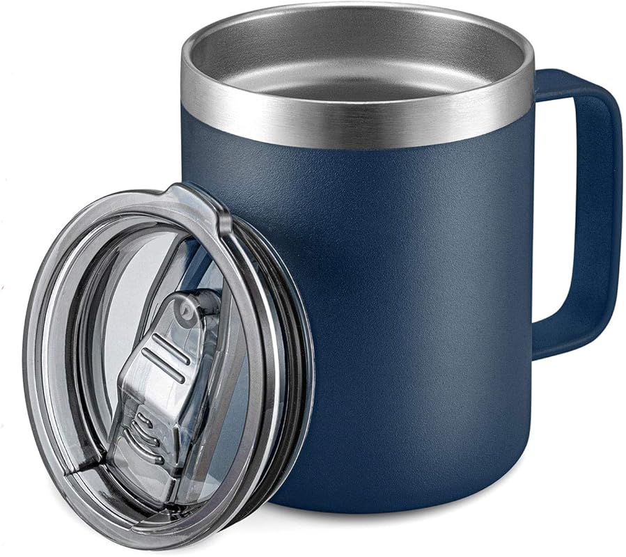 ALOUFEA 12oz Navy Stainless Steel Insulated Coffee Mug with Handle, Do