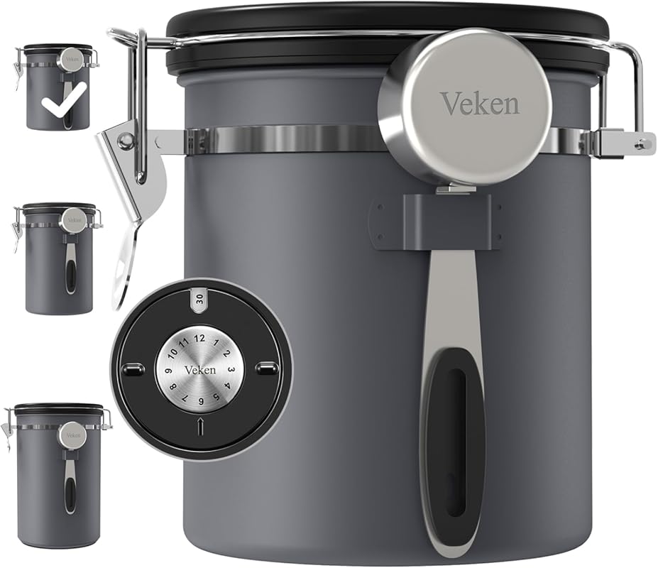Veken 16oz Airtight Stainless Steel Coffee Canister with Date Tracker