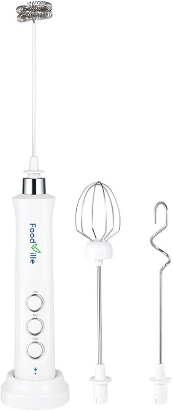 MF09 3-in-1 Rechargeable Milk Frother with Charging Stand and 3 Stainl