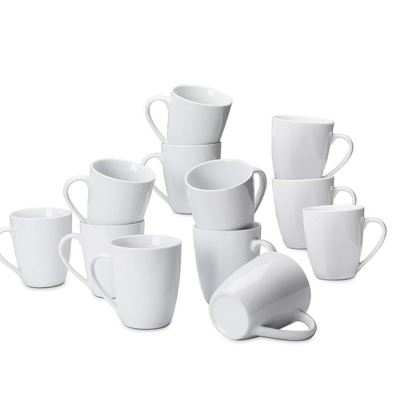 Amazon Basics Porcelain Coffee Mugs, Heat Resistant, Microwave & Oven