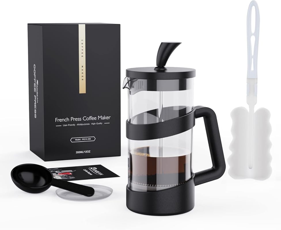 RAINBEAN Mini 12oz French Press Coffee Maker for Camping with Tea and