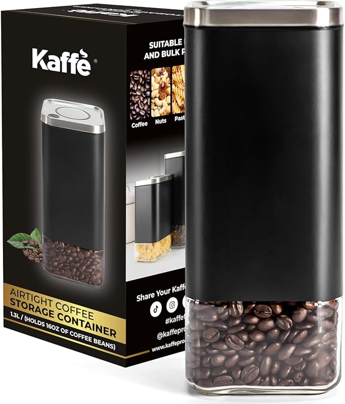 Kaffe 16oz Glass Coffee Canister with Airtight Stainless Steel Lid, BP
