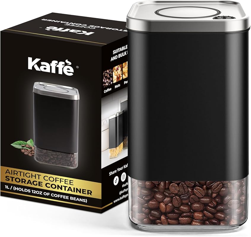Kaffe 12oz Glass Coffee Canister with Airtight Stainless Steel Lid, BP