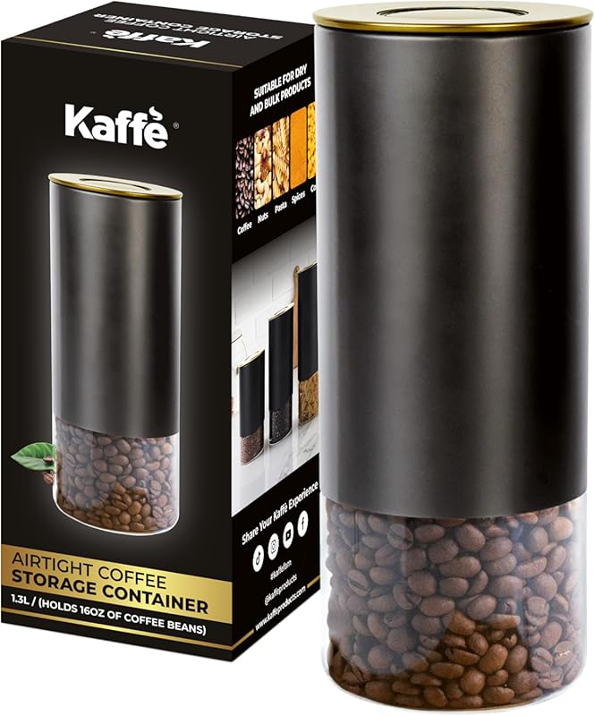 Kaffe 16oz Glass Coffee Canister with Airtight Stainless Steel Lid, BP