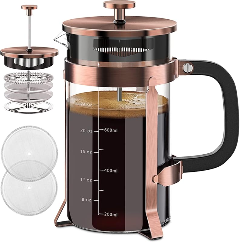 QUQIYSO 34oz French Press Coffee Maker with 4 Filters, Borosilicate Gl