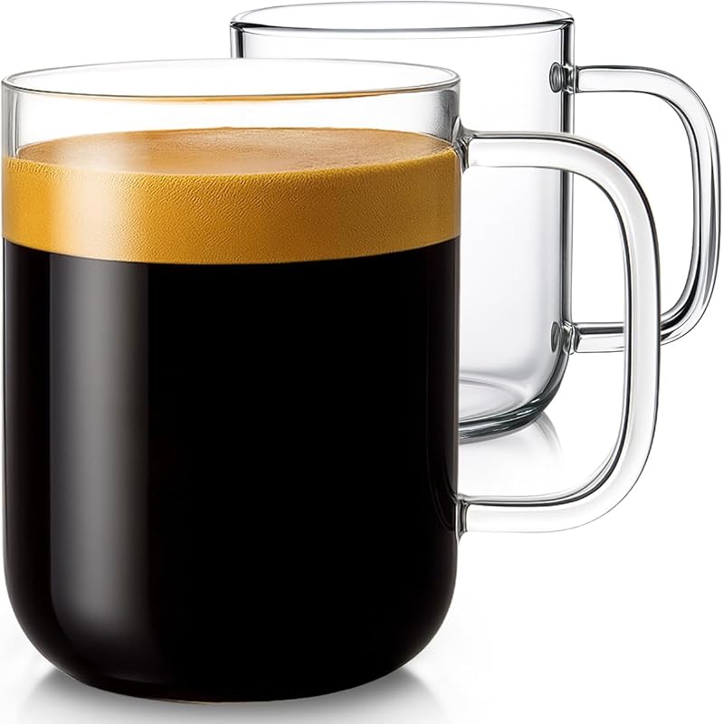 Aquach Set of 2 Extra Large 20oz Clear Glass Mugs with Handle for Hot 