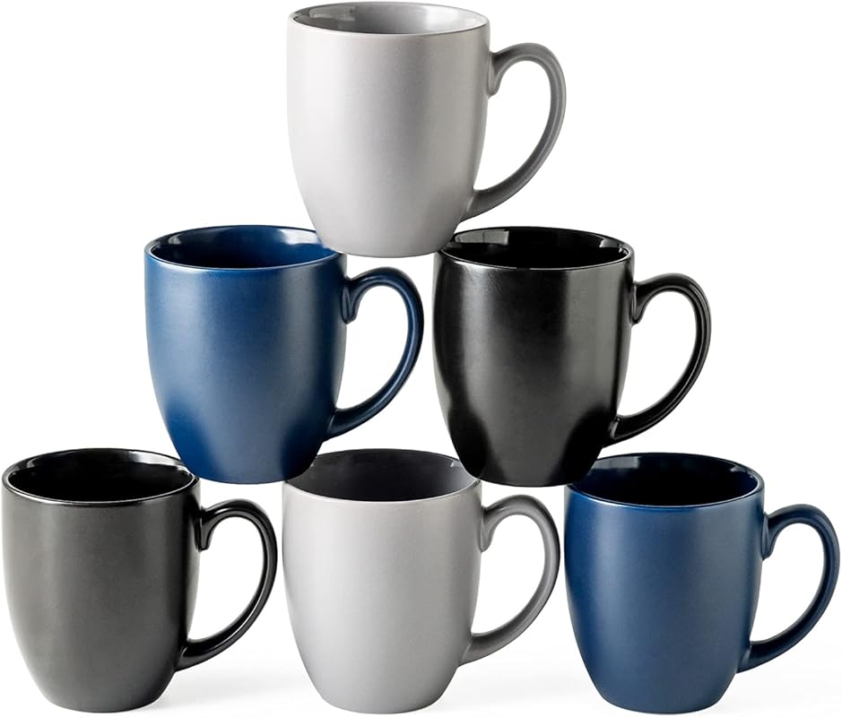 AmorArc 16oz Large Ceramic Coffee Mugs Set of 6 with Handles, Dishwash
