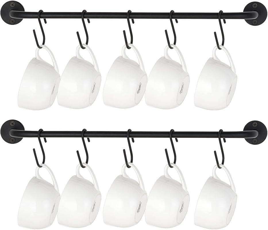 Mkono Wall Mounted Coffee Mug Holder with 10 Hooks, Rustic Metal Cup R