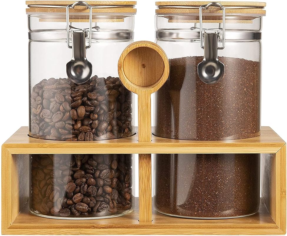 Yangbaga Ground Coffee Storage Container Set with 2×45OZ Glass Jars, A