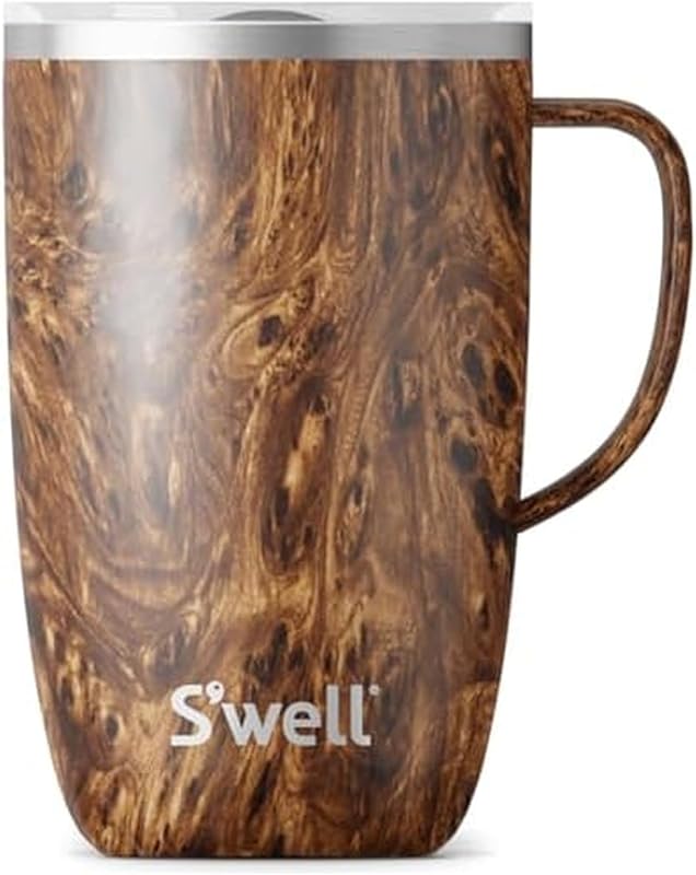 S'well 16oz Teakwood Stainless Steel Mug with Handle, Triple-Layer Vac
