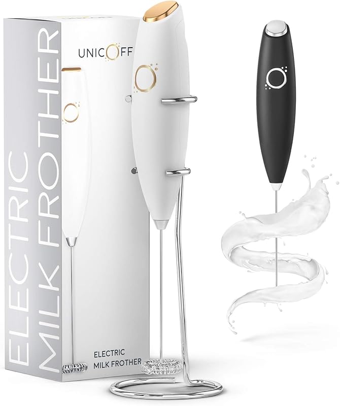 White and Gold Electric Handheld Milk Frother with 19000 rpm Speed, St