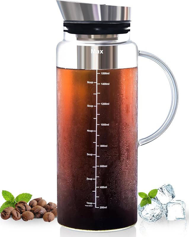 Aquach Cold Brew Coffee Maker and Fruit Pitcher with 51oz Capacity, Gl