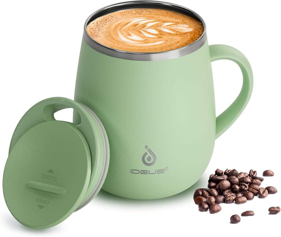 Ideus 16oz Insulated Stainless Steel Coffee Mug with Handle and Lid, D