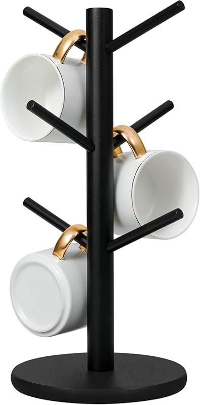MyLifeUNIT Black Mug Holder Tree with 6 Hooks, Coffee Cup Organizer fo