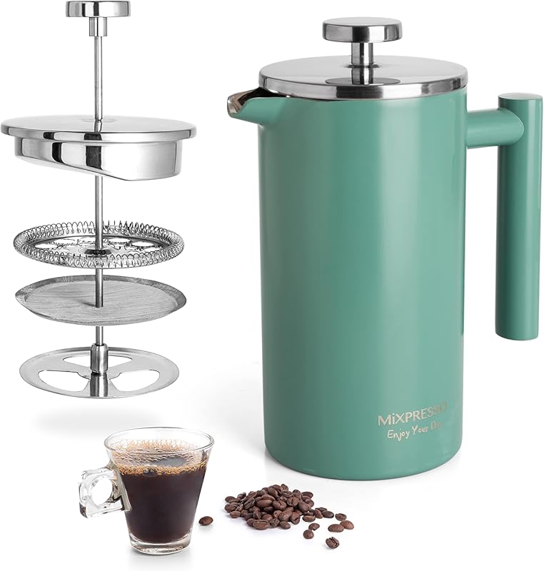 Mixpresso 26oz Double Wall Insulated Stainless Steel French Press Coff