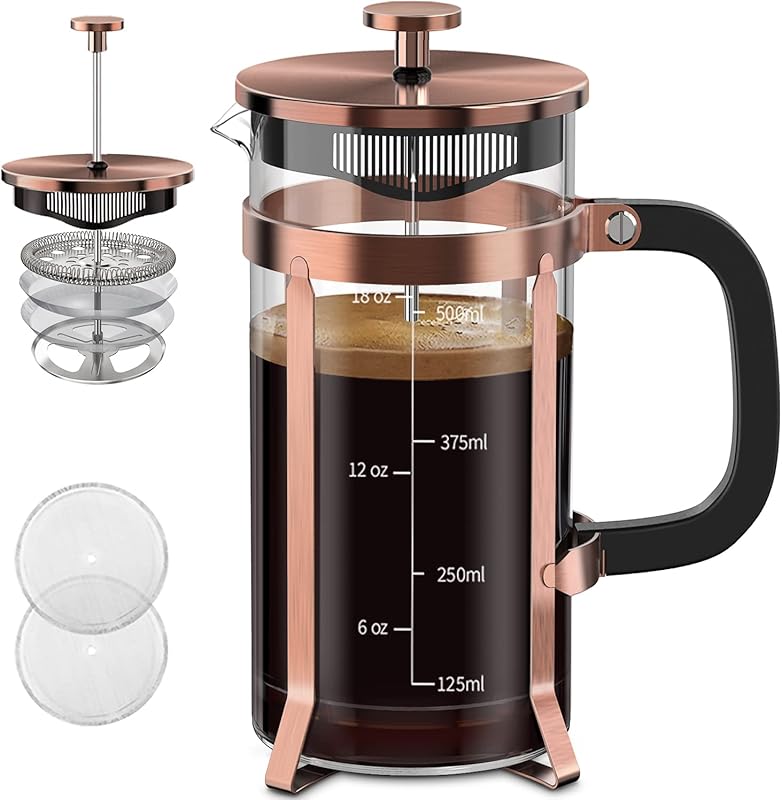QUQIYSO 21oz Stainless Steel French Press Coffee Maker with 4 Filters,