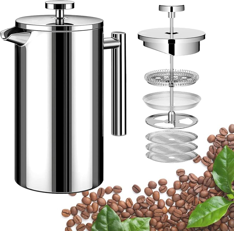 Small 1 Cup French Press Coffee Maker 12oz Stainless Steel Double Wall