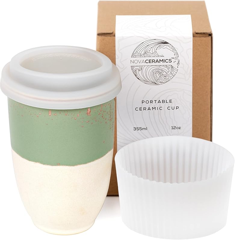 NOVA CERAMICS 12oz Ceramic Travel Mug with Lid, Microwave & Dishwasher