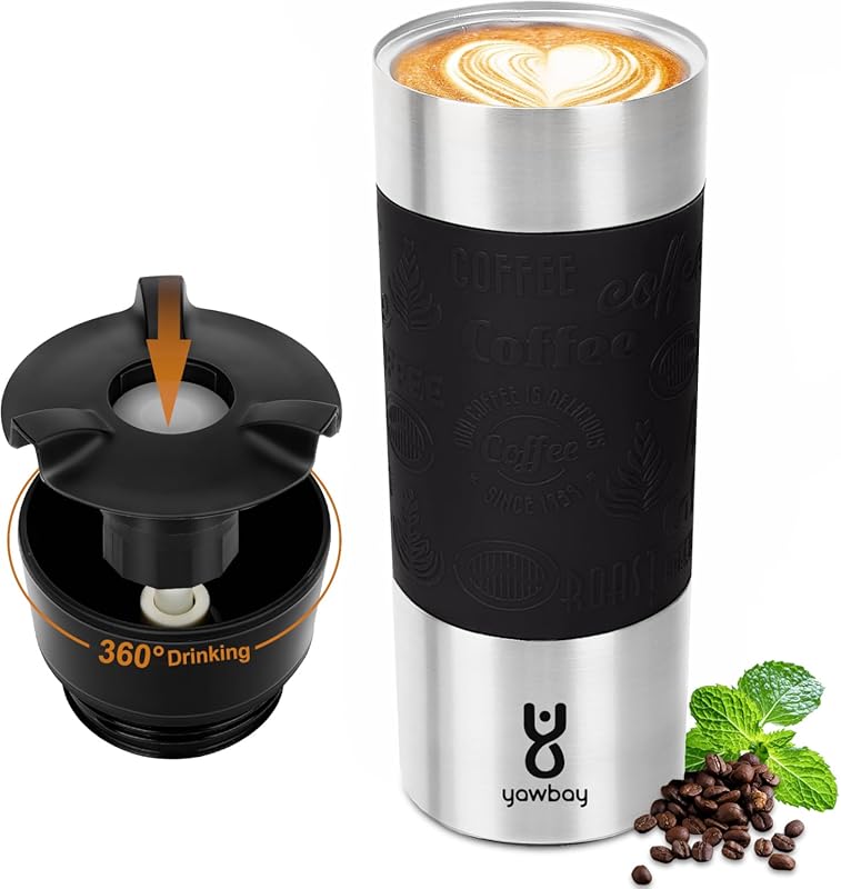 16oz Stainless Steel Travel Coffee Mug with 360° Leak-Proof Lid, Insul