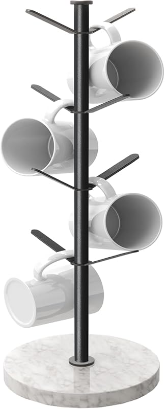 Marble Coffee Mug Holder Tree with 8 Hooks, Upgraded Stable Black Stan