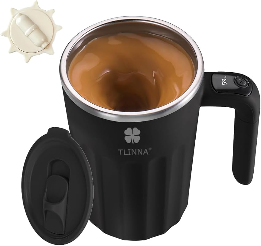 Black Self-Stirring Coffee Mug for Coffee, Milk, Cocoa and Other Hot B