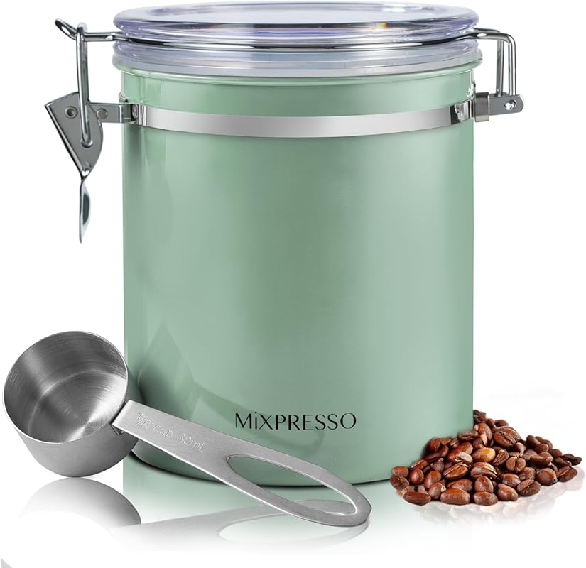 Mixpresso 16oz Airtight Stainless Steel Coffee Canister with Clear Lid